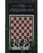 The pub sign. The Chequers, Goldhangar, Essex