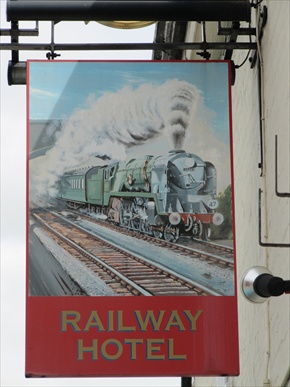 The pub sign. Railway Hotel, Faversham, Kent