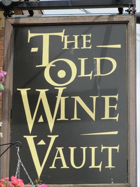 The pub sign. The Olde Wine Vaults (formerly The Vaults Cask & Kitchen), Faversham, Kent