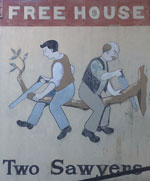 The pub sign. Two Sawyers, Woolage Green, Kent