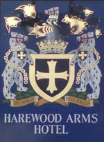 The pub sign. The Harewood Arms, Leeds, West Yorkshire