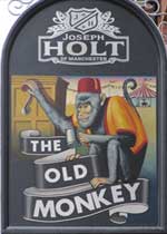 The pub sign. The Old Monkey, Manchester, Greater Manchester