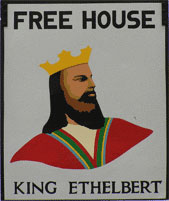 The pub sign. King Ethelbert Inn, Reculver, Kent