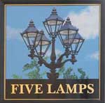 The pub sign. Five Lamps, Derby, Derbyshire