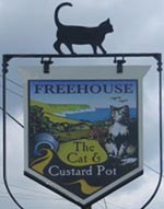 The pub sign. The Cat & Custard Pot, Paddlesworth, Kent