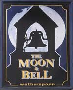 The pub sign. The Moon & Bell, Loughborough, Leicestershire