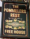 The pub sign. The Pommelers Rest, Southwark, Central London