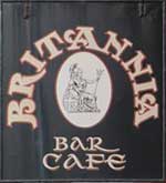 The pub sign. Britannia Bar Cafe, Rochester, Kent