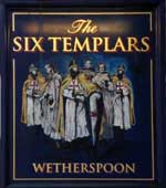 The pub sign. The Six Templars, Hertford, Hertfordshire