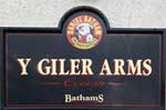 The pub sign. Y Giler Arms, Rhydlydan, Clwyd