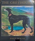 The pub sign. The Greyhound, Charcott, Kent