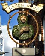 The pub sign. Greene Man (formerly Green Man), Fitzrovia, Central London