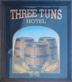 The pub sign. The Three Tuns Hotel, Sutton Coldfield, West Midlands