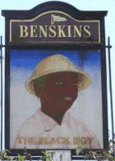 The pub sign. The Black Boy, Bushey, Hertfordshire