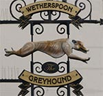 The pub sign. The Greyhound, Bromley, Greater London