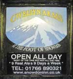 The pub sign. Cwellyn Arms, Rhyd Ddu, Gwynedd