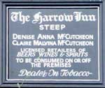 The pub sign. Harrow Inn, Steep, Hampshire