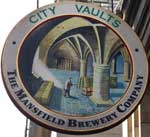 The pub sign. City Vaults, Bradford, West Yorkshire