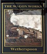 The pub sign. The Wagon Works, Eastleigh, Hampshire