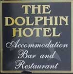The pub sign. The Dolphin Hotel, Beer, Dorset