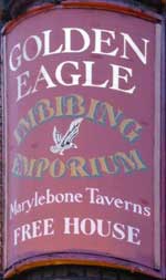 The pub sign. Golden Eagle, Marylebone, Central London