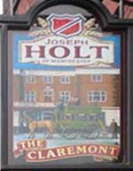 The pub sign. Claremont Hotel, Moss Side, Greater Manchester