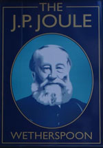 The pub sign. The J. P. Joule, Sale, Greater Manchester