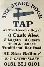 The pub sign. The Stage Door Tap (formerly Queen's Royal), New Brighton, Merseyside