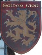 The pub sign. Golden Lion, Rochford, Essex