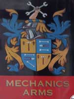 The pub sign. Mechanics Arms, Faversham, Kent