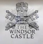 The pub sign. The Windsor Castle, Clapton, Greater London
