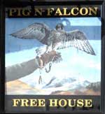 The pub sign. Pig n Falcon, St Neots, Cambridgeshire