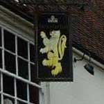 The pub sign. Golden Lion, Southwick, Hampshire