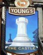 The pub sign. The Castle, Tooting, Greater London