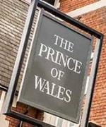 The pub sign. The Prince of Wales, East Molesey, Surrey