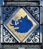 The pub sign. Blue Boar, Sprowston, Norfolk