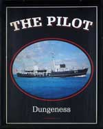 The pub sign. The Pilot, Dungeness, Kent