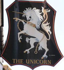 The pub sign. The Unicorn, Canterbury, Kent