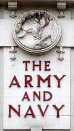 The pub sign. The Army and Navy, Stoke Newington, Greater London