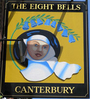 The pub sign. The Eight Bells, Canterbury, Kent