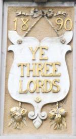 The pub sign. Three Lords, Aldgate, Central London