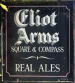 The pub sign. Eliot Arms, Tregadillett, Cornwall