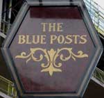 The pub sign. Blue Posts, Fitzrovia, Central London