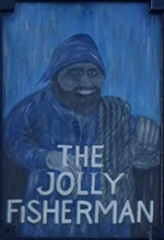 The pub sign. The Jolly Fisherman, Craster, Northumberland