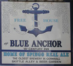The pub sign. Blue Anchor, Helston, Cornwall