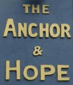 The pub sign. The Anchor & Hope, Clapton, Greater London