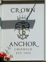The pub sign. Crown & Anchor, Chiswick, Greater London
