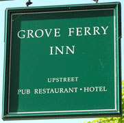 The pub sign. Grove Ferry Inn, Grove Ferry, Kent