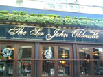 The pub sign. The Sir John Oldcastle, Farringdon, Central London