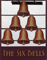 The pub sign. The Six Bells, West Drayton, Greater London
